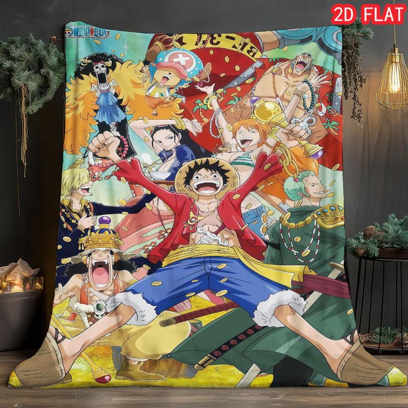 One Piece HD Pattern Flannel Blanket Cozy Warm Blanket for Anime Fans Bedroom and Home Daily Use THW