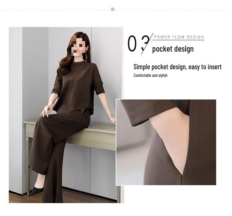 Chic Autumn Wide-Leg Pants Suit for Women: Slimming, Tummy-Tucking, Casual Two-Piece Set