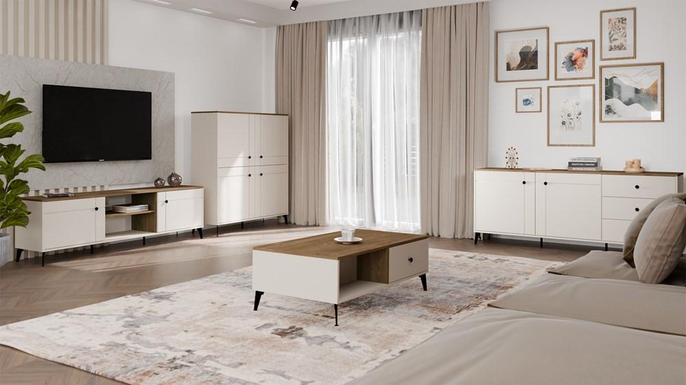 Stolik Kawowy Ława Point 2S 110 Kaszmir Beż Dąb Castello 2 Szuflady Salon