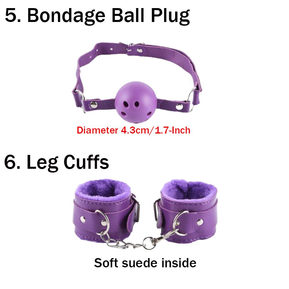 10Pcs  Bondage Restraint Kit for Couples - Leather Handcuffs, Ankle Cuffs, Whip, Gag, Blindfold, Collar & Nipple Clamps