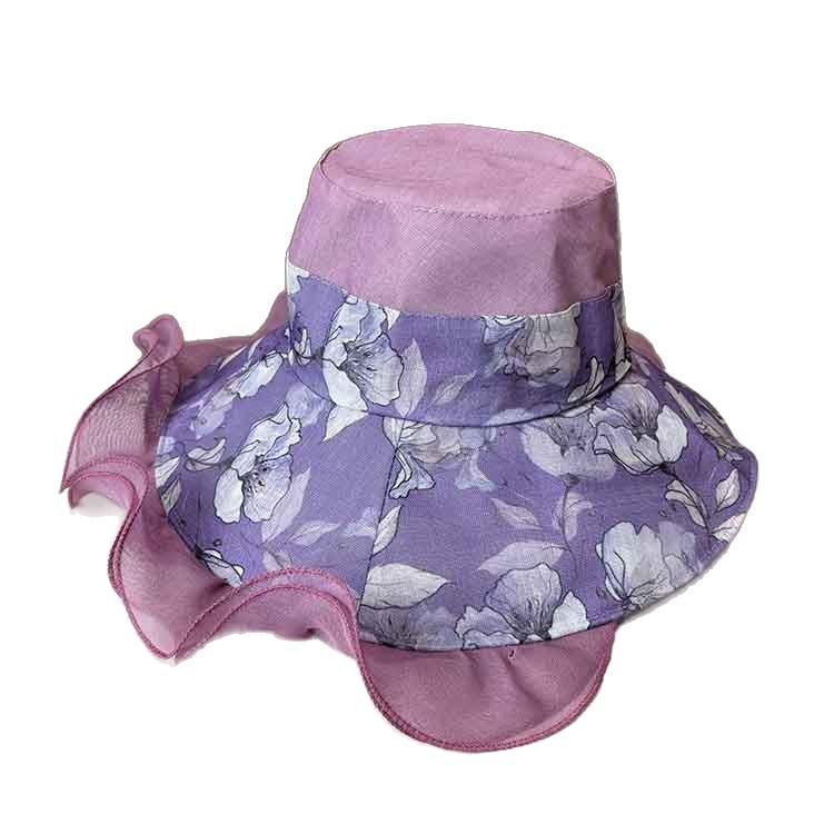 Summer fungus edge elegant large edge mesh yarn hat women's printing sunscreen beach hat foldable travel shade hat