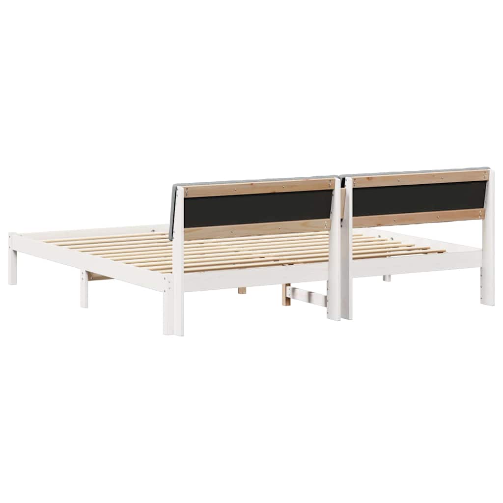 Bed Frame in White and Light Grey 200 x 200 cm Solid Pine Wood