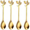 20 Pack Stainless Steel Leaf Coffee Spoon Tableware Dessert Spoons, Stirring, Mixing, Sugar, Stir, Ice Cream, Cake, Teaspoon 4.7 Inch Gold