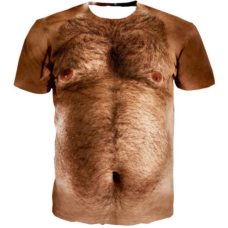 3D Printed Men s T-shirt Funny Chest Hair Muscle Ugly T-shirt Summer Short Sleeved Men s T-shirt XXS