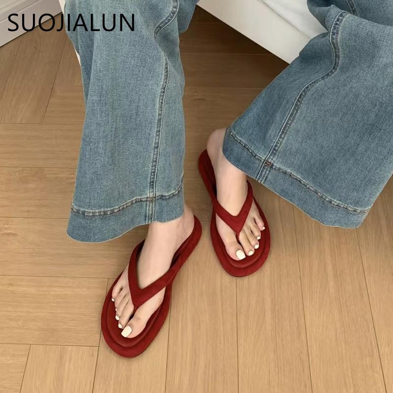 Fashion SUOJIALUN Summer New Candy Color Women Slipper Fashion Slip On Ladies Flat Heel Flip Flop Shoes Soft Casual Vacation Slides Sand