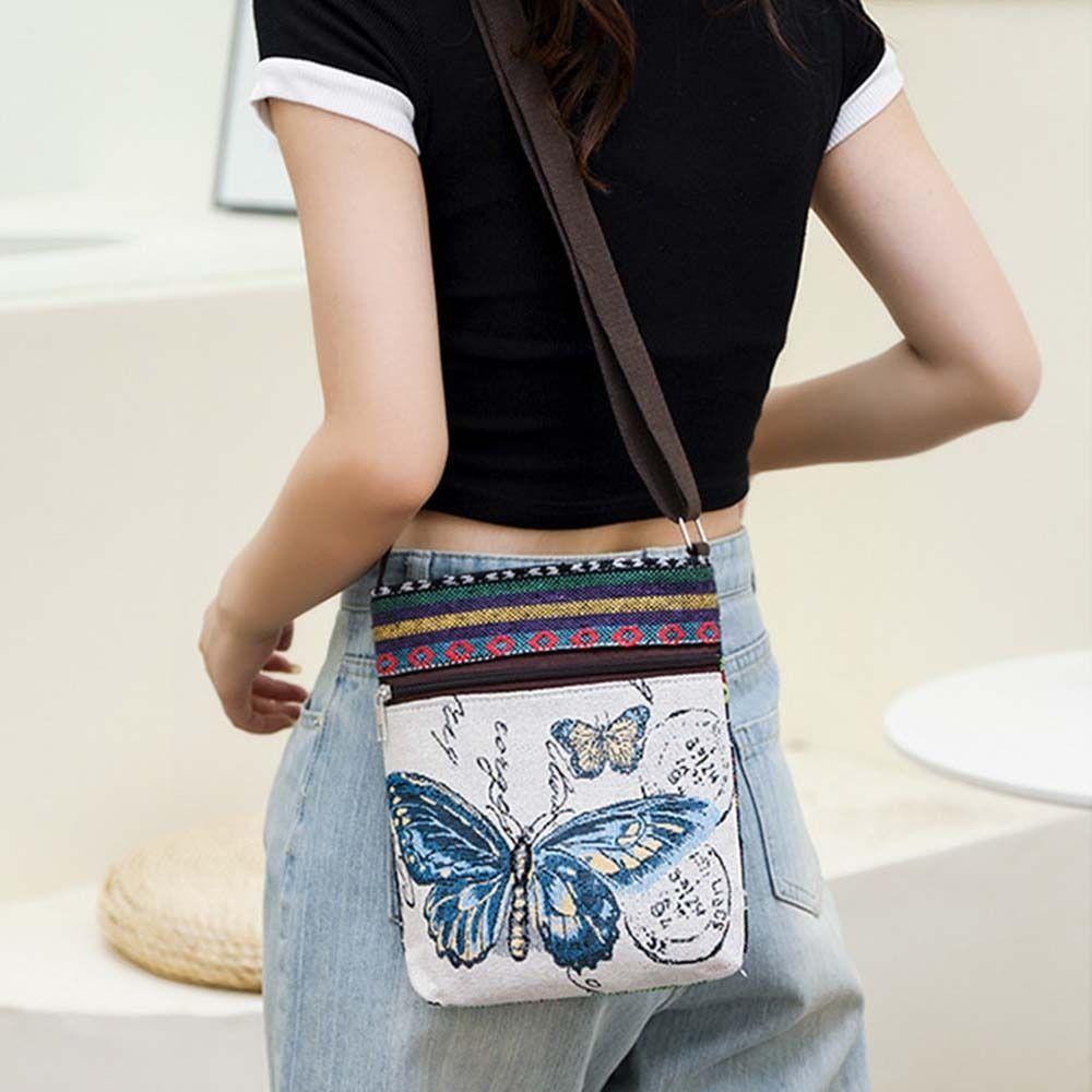 Butterfly Cute Elephant Cloth Bag Embroidery Animal Shoulder Bag  Grocery Handbags