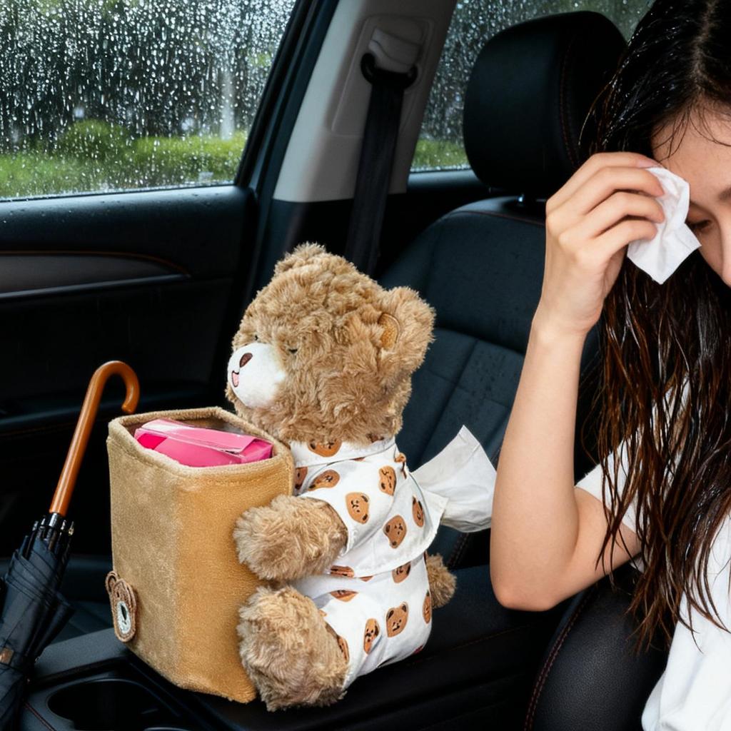 Cute Car Trash Can 2-in-1 Cute Plush Bear Multifunctional Automotive Organizer Truck Trash Can For Home Desk Table Bedside