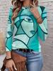 Women's Autumn Long-Sleeve T-Shirt, Artistic Geometric Print, Street Style Casual Crew Neck Pullover, Loose Fit Outdoor T-Shirt