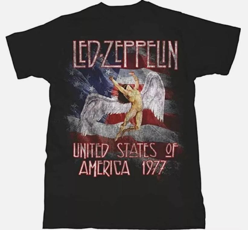 SALE Led Zeppelin USA Tour 1977 Flag T-Shirt Led Zeppelin Metal Rock Band Shirt Unisex T-Shirt M