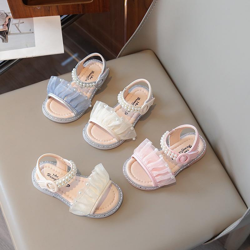 Girls Sandals Summer Slides New Child Ruffles Ribbons Sandals Princess Holiday Party Shoes Fashion Platform Sandals I05293
