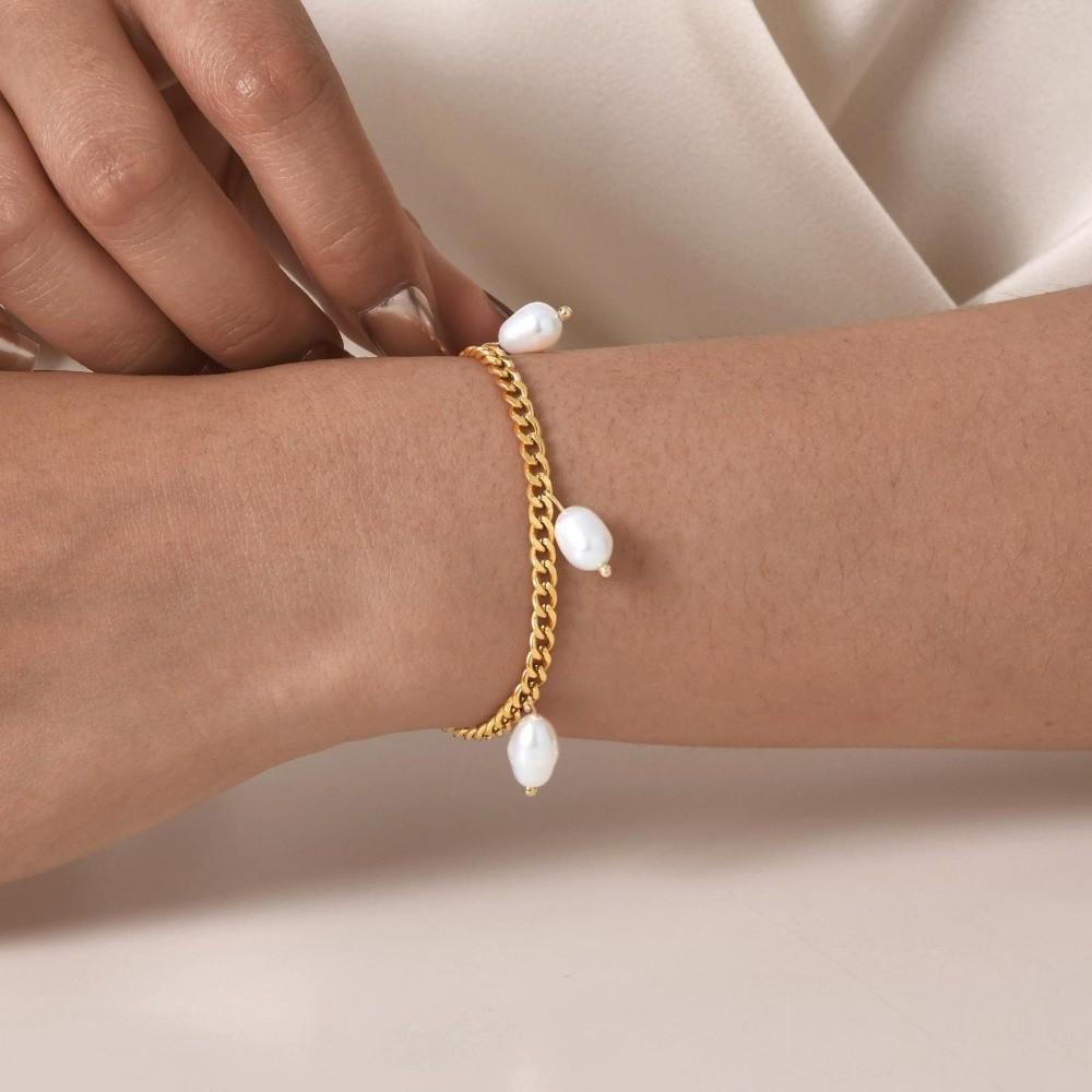 Adjustable Clasp Pearl Bracelet Imitation Pearl Chain Bracelet Gold Plated Bracelet  Women Jewelry