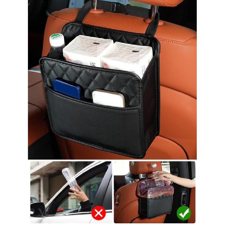 Portable PU Leather Hanging Multifunction Car Seat Storage Bag Auto Accessories