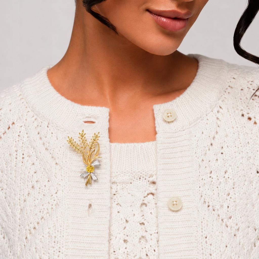 Ear Bouquet Brooch With Stone Elegant Pinets