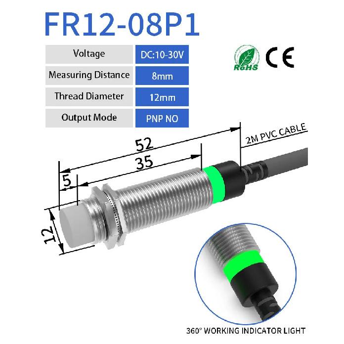 GTRIC Long Distance Inductive Sensor Metal Proximity Switch M12 NPN PNP NO NC 10-30V DC Flush Non-Flush Sensing Range 4mm 8mm