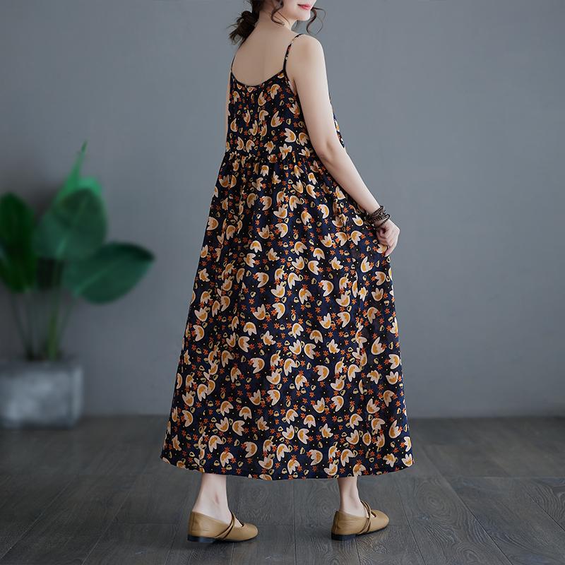 Sleeveless Strap Cotton Plus Size Vintage Floral New In Dresses For Women Casual Loose Long Summer Dress