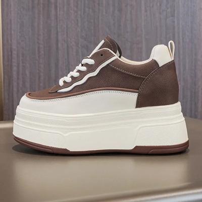 9cm Cow Genuine Leather Casual Chunky Sneakers Wedge Platform Wedge Vulcanize Mixed Color Comfy Pumps Fashion Women Shoes