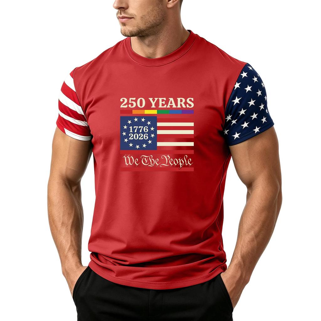 Men's Independence Day Flag Print Short Sleeve T-Shirt, Loose Casual Daily Summer Tops