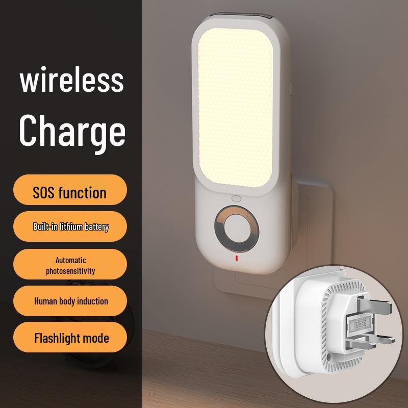 Rechargeable Human Body Sensing Night Light: Plug-in Hallway, Corridor, and Bedroom Nightlight with Flashlight