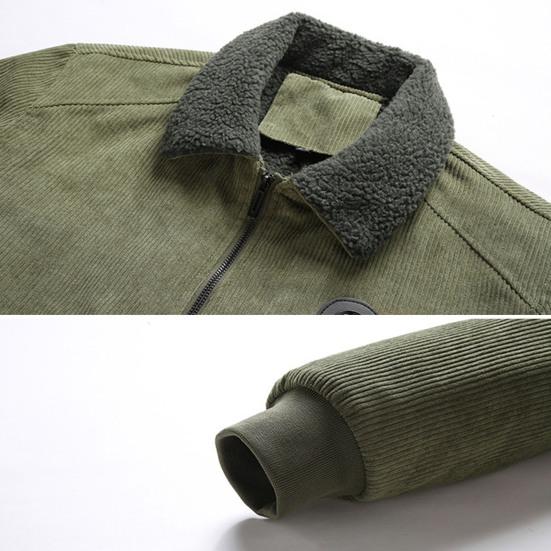 Men Autumn Winter Solid Color Jacket Lapel Long Sleeve Flap Pockets Zipper