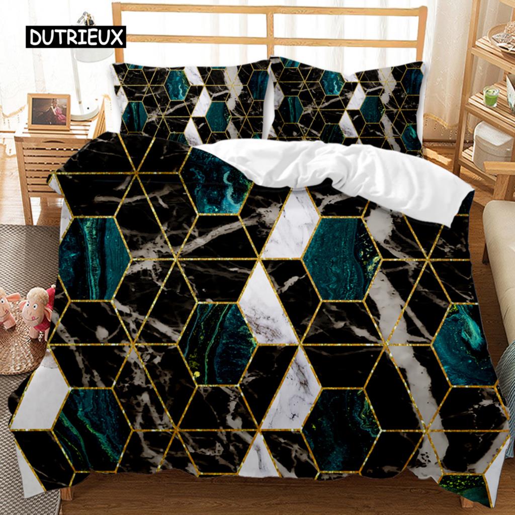Marble Duvet Cover Set Black White Gold Abstract Marble Texture Printed Black White Double Queen King Size Polyester Bedding Set