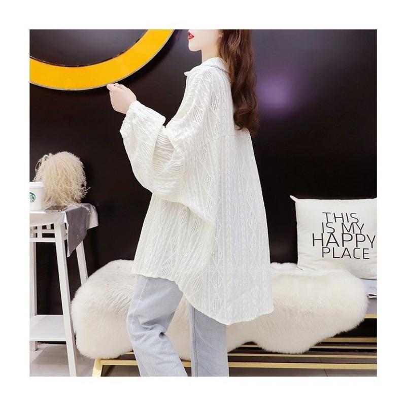 Women Loose Hollow Out Thin Breathable Casual Sunscreen Long Sleeve Shirt Outerwear