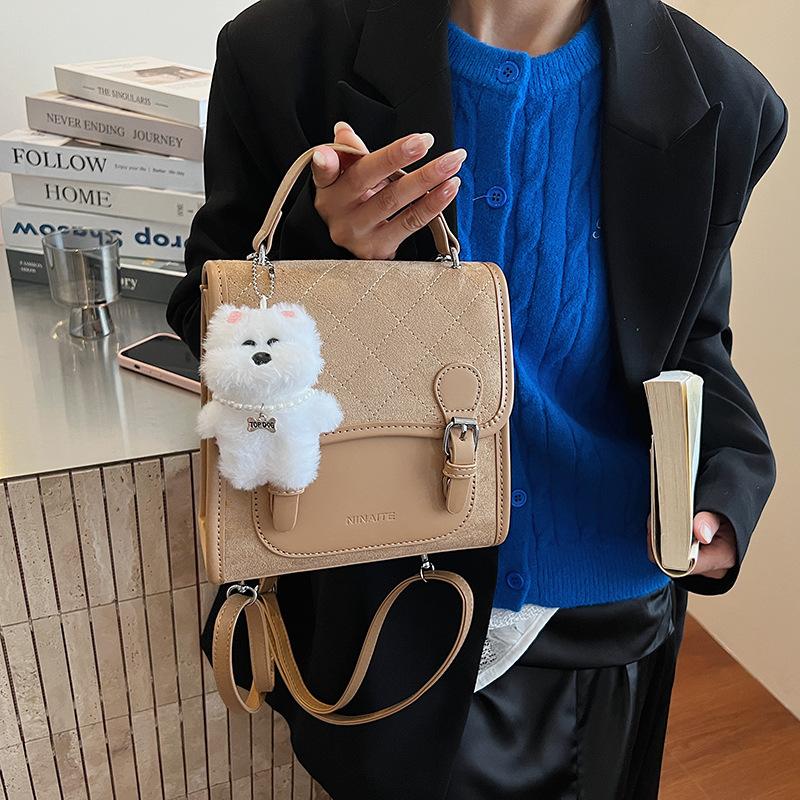 Commuter backpack 2025 new backpack retro fashion rhombus schoolbag college student senior sense going out handbag