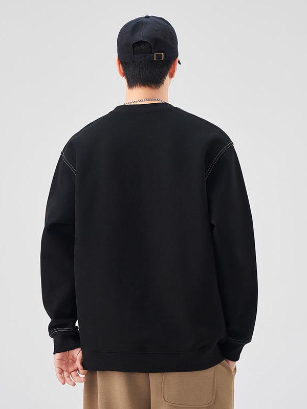 Herren Amerikanisches Retro Plüsch Nähte Rundhals Sweatshirt – Einfarbige, Vielseitige, Lockere Passform Freizeit Oberteil
