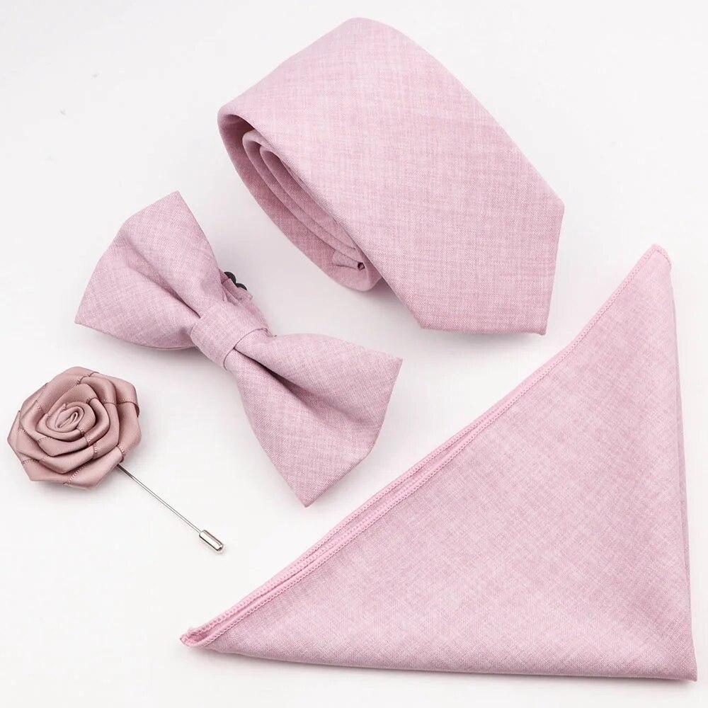 Sada 4ks kravat, Pánské, Šalvějová zelená, Motýlek na kravatu z bavlny, Brož na manžetové knoflíčky, K obleku pro ženicha, Svatba,