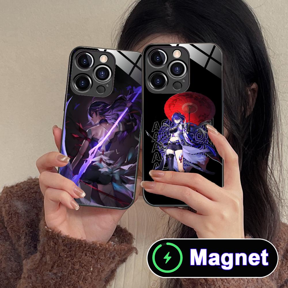 HSR Acheron Glass MagSafe Mobile Phone Case for iPhone 17 16 15 14 13 12 11 Air Pro Max Plus Mini Colorful Cover