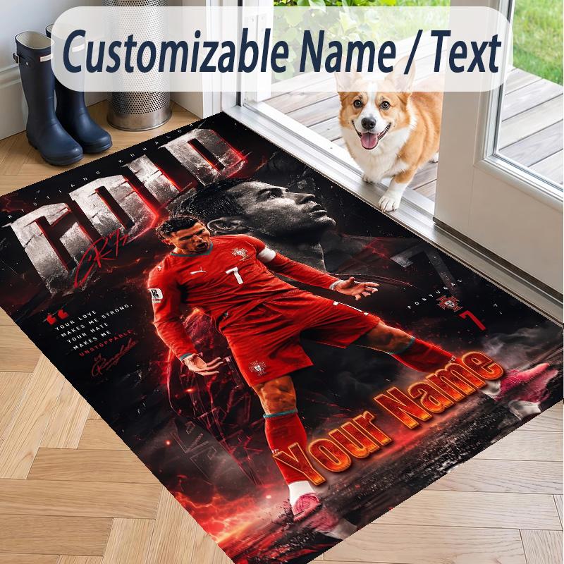 Custom Text Printed Rug Cristiano Ronaldo Non Slip Floor Carpet For Home Room Decor
