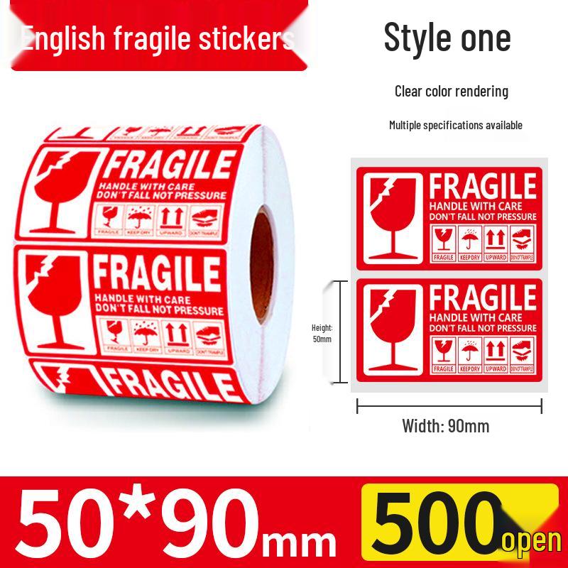 Bilingual Fragile Warning Stickers - "Handle with Care, Do Not Drop, Put Down Lightly"