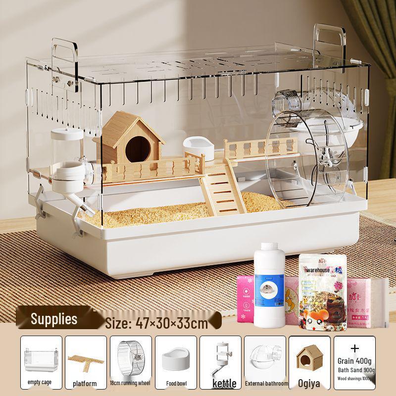 Jaula de Acrílico de Lujo para Hámster: Villa Grande, Transparente, Anti-Mordeduras para Hámsteres Dorados