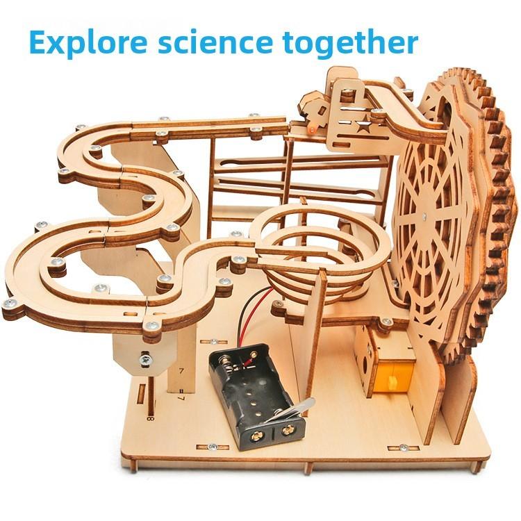 Technologie Kleiner Bau Holz Elektrische Schiene Murmelspielzeug Für Kinder Pädagogisches Spiel
