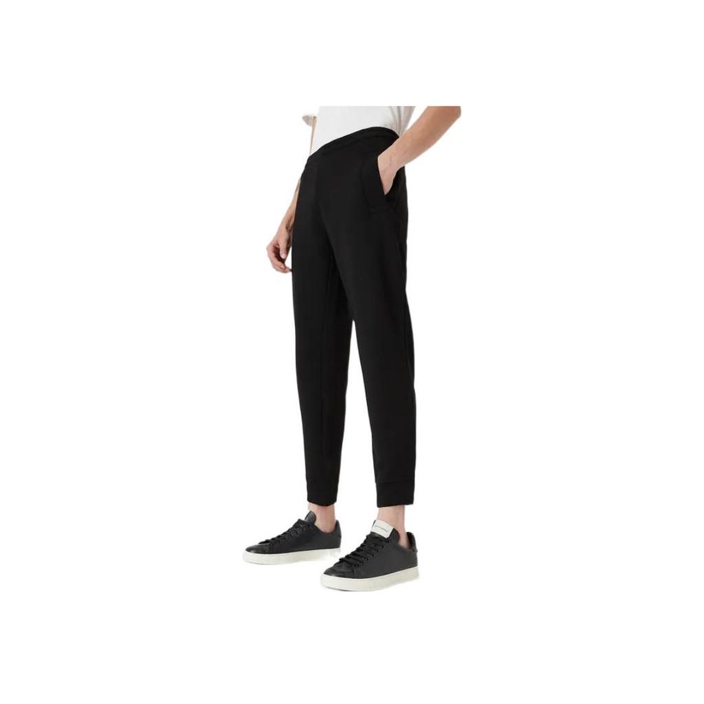 Emporio Armani FW22 Essentials Solid High-Waisted Cuffed Casual Knit Joggers Men Bottoms Black 8N1PS91-JRIZ1-0999