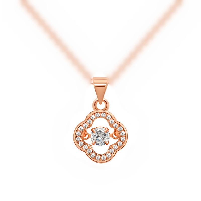 

Ожерелье с подвеской в виде танцующего камня Lucky Grass, розовое золото, бьющееся сердце, простое и элегантное ожерелье с четырехлистным клевером