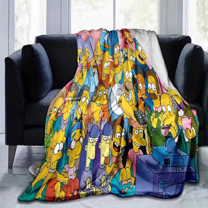 Manta de Dibujos Animados Los Simpsons, Manta Cálida Linda de Felpa Corta, Decoración del Hogar para Sala de Estar Sofá Cuatro Estaciones Viaje