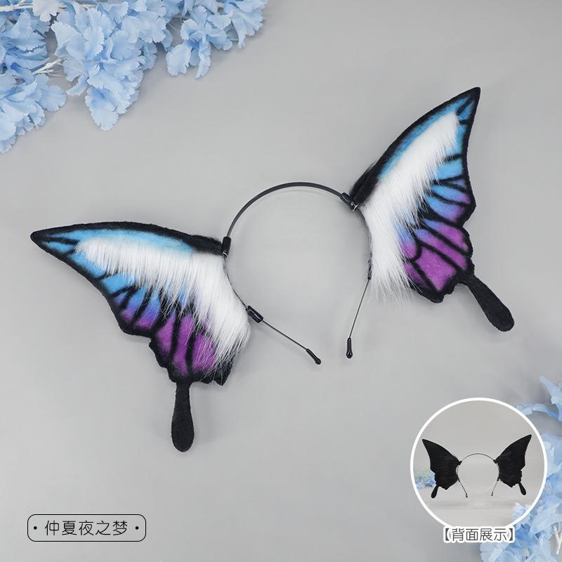 Handmade Second Dimension Girl Comic-Con Hair Accessories Props Simulation Plush Beast Ears Headdress Midsummer Night's Dream Butterfly Headband