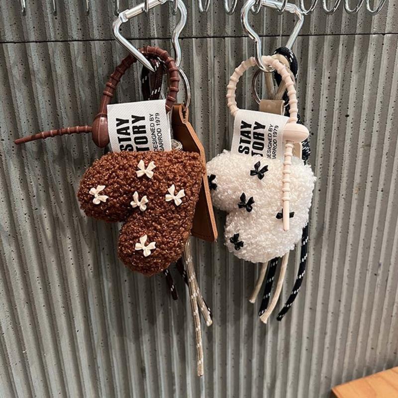Elegant Charm Sturdy Plush Bowknot Love Keychains Charm Pendant for Trendy Women Bag Pendant and Car Jewelry Gifts