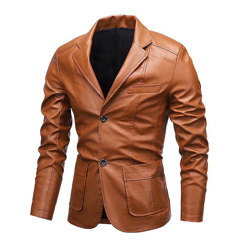 Men's leather jacket autumn and winter new lapel versatile PU small suit leather jacket large size leather jacket