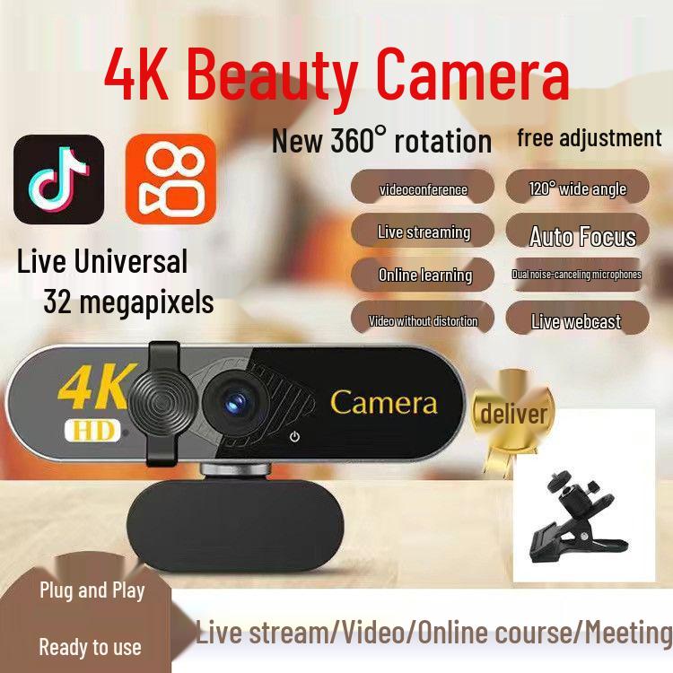 4K Ultra HD Webcam with Microphone for Streaming & Online Meetings