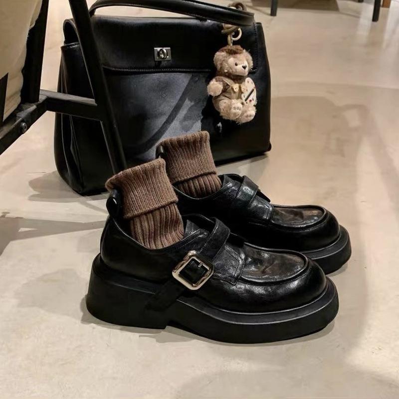 Inner height increase 7CM small size 3233 round head one pedal thick heel loafer single shoes small leather shoes women