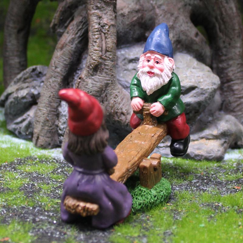 Resin Dwarf Garden Ornament With Seesaw For Birthday Celebration Decor