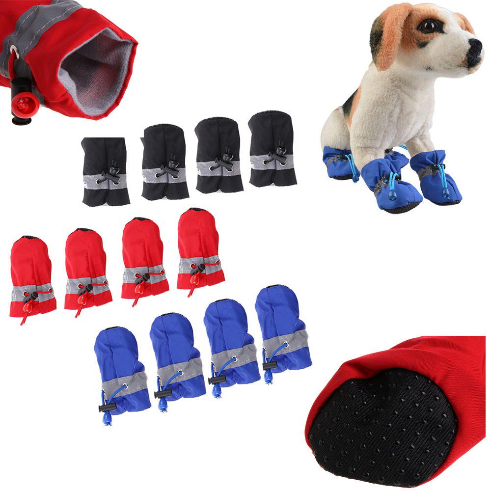 4pcs New Protective Fashion Dog Shoes Puppy Warm Boots Waterproof Anti-slip Footwear
