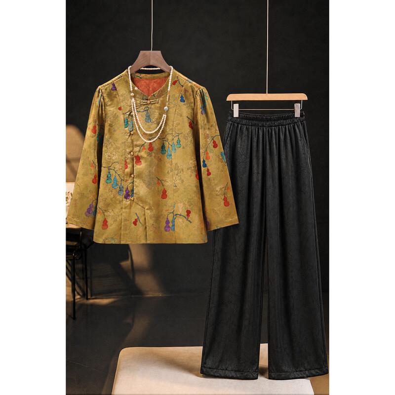 Women's Neo-Chinese Style Printed Button-Up Two-Piece Set