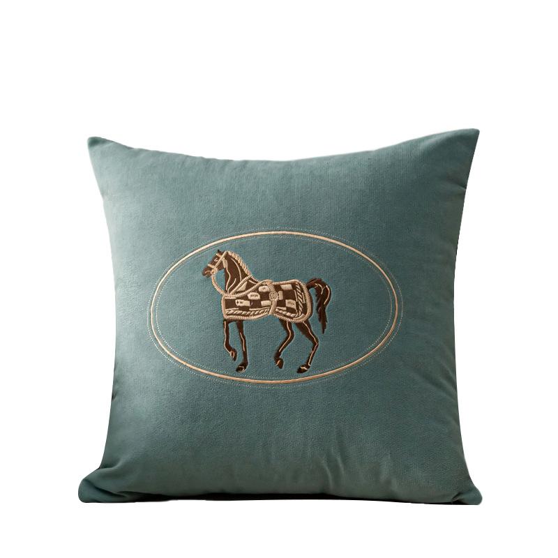 Embroidery Throw Pillow Cover Vintage Horse Pattern Light Luxury Sofa Cushion Waist Cover Simple Decorative Pillowcase
