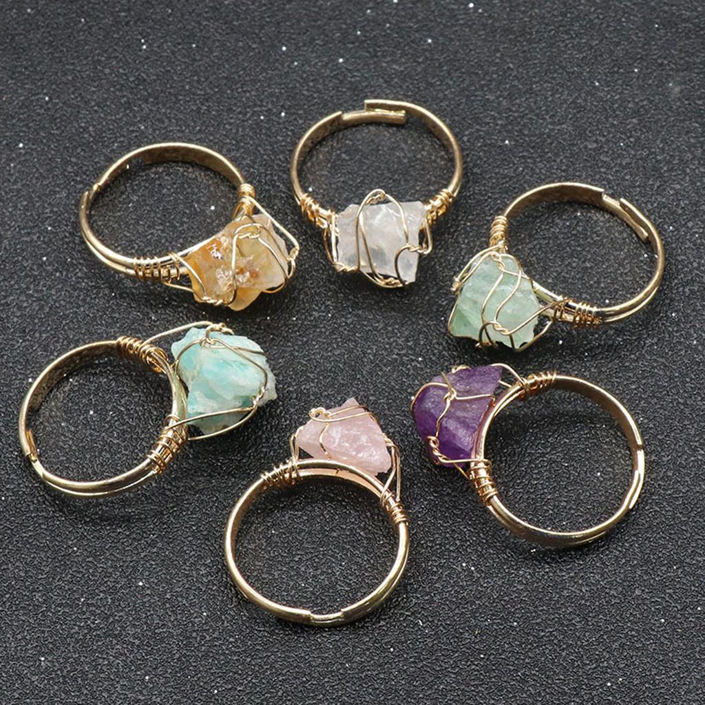 1Pc Otwierające Pierścienie, Naturalny Kamień Kwarcowy Cytryn Fluoryt Ametyst Pierścień Kamień Szlachetny, Regulowane Pierścienie dla Kobiet Mężczyzn Biżuteria Rzemiosło Prezenty