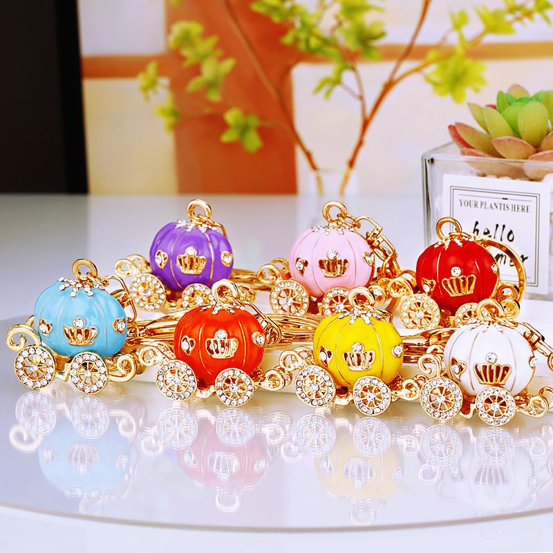 Europe And America Sale Rhinestone Pumpkin Carriage Diamond Studded Advanced Exquisite Bag Pendant Keychains Bag Charm
