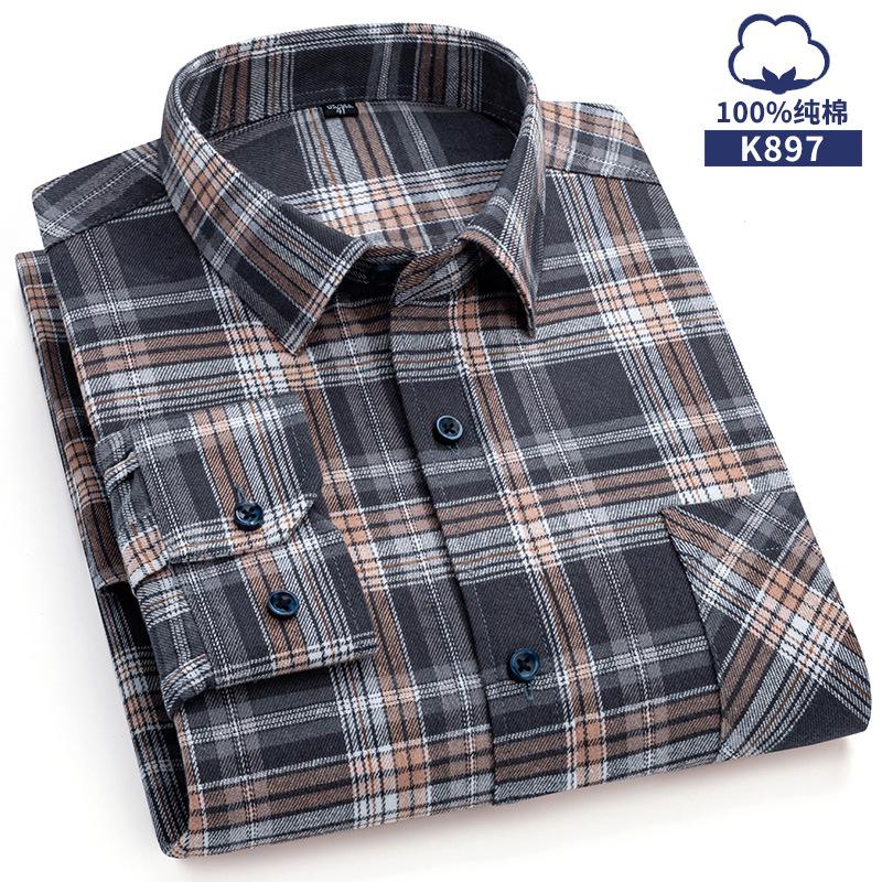 Spring, Autumn and Winter Flannel Shirt Long Sleeve Cotton Fashion Plaid Casual Soft Standard Fit Men's Shirt 5XL 6XL