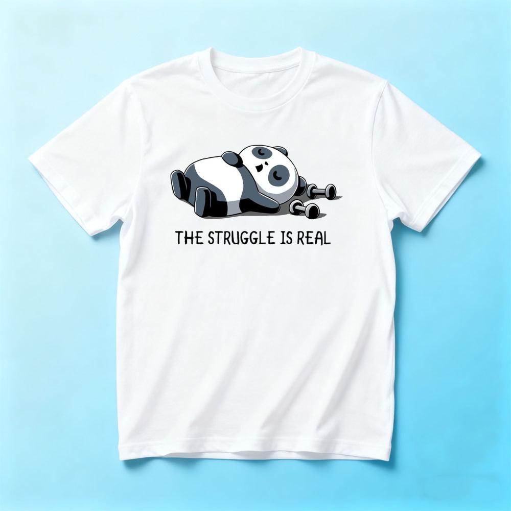 The Struggle Is Real Lazy Panda Dumbbell GraphicunisexSummer Cotton T Shirt Gym Workout Humor Animal Daily Casual Top