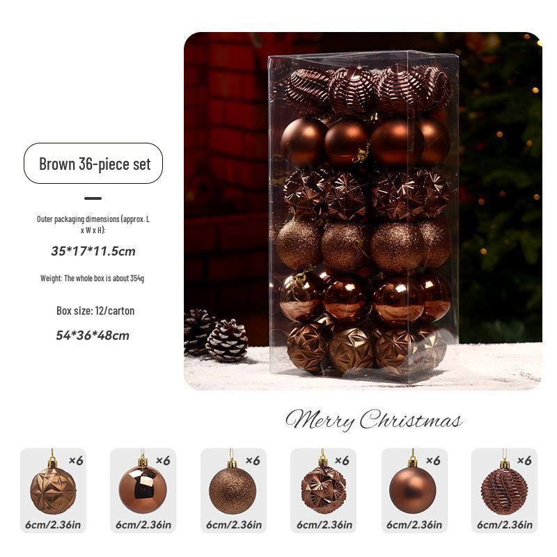 36-Piece Christmas Tree Ornament Set - 6cm Glitter & Painted Irregular Shape Balls